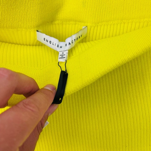 NWT ENGLISH FACTORY YELLOW HIGH WAIST ASYMMETRICAL HIGH SLIT BLDY CON SKIRT - Picture 3 of 5